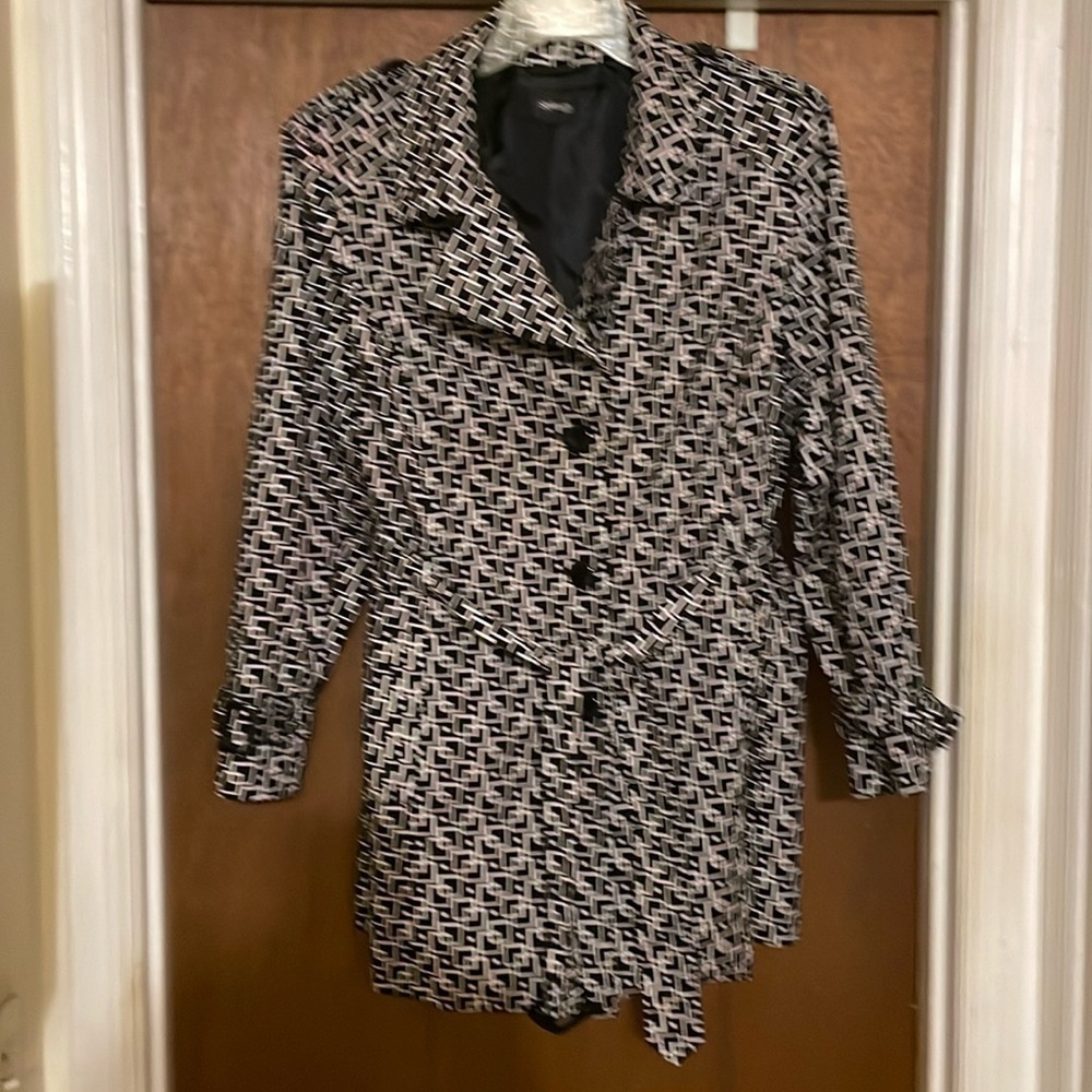 Style & Co black and white geometric pattern pea coat​​